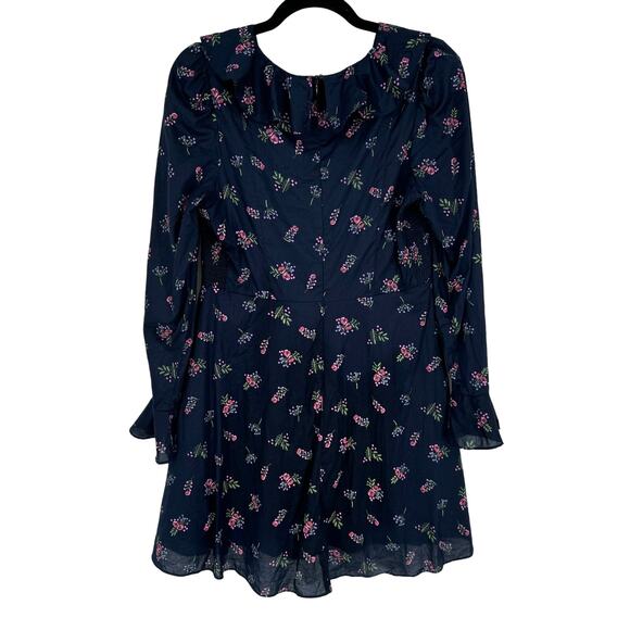 Hyacinth House Floral Ruffle Neck Norah Mini Dress Navy Blue Size Medium - Picture 4 of 7